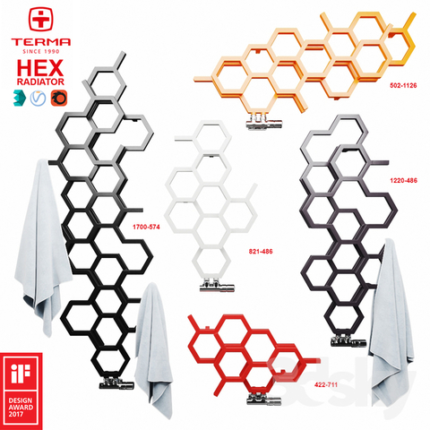 TERMA Hex dizajnový radiátor veľkosti TERMA Hex dizajnový radiátor veľkosti